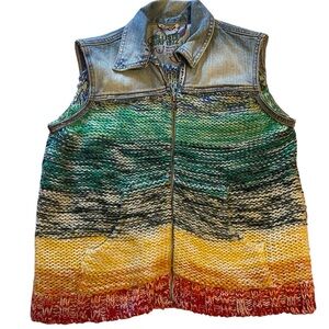 Free People Rainbow Sweater with Denim Yoke - Multicolor